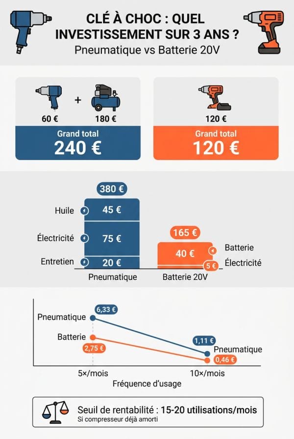 Coût total de possession sur 3 ans : pneumatique vs batterie 20V